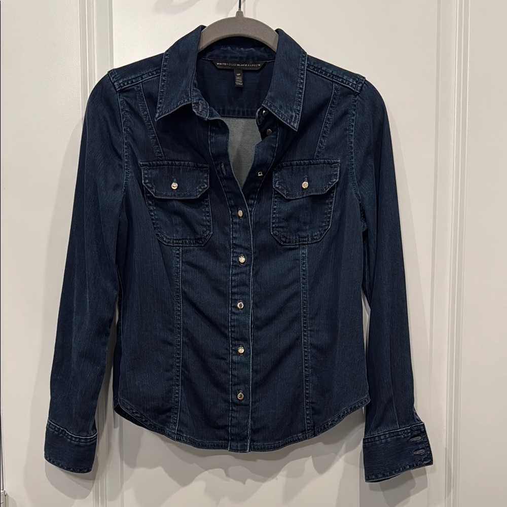 White House Black Market Blue Denim Style Button Down